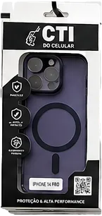 Capinha CTI roxa para iPhone 14 Pro na embalagem
