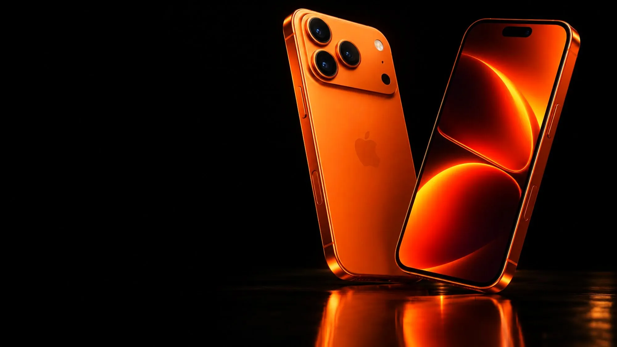 iPhone laranja visto de costas e de frente
